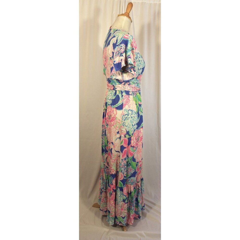 Lilly Pulitzer SMALL Jessi Midi Dress Peony For Your Thoughts Pink Blue Floral - Picture 2 of 4